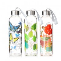 Hot selling designer water bottle reusable high borosilicate glass water bottles with decal  500ml