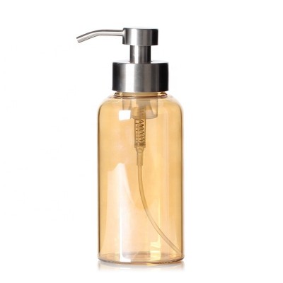 Multifunctional Glass Liquid Soap Dispenser Hand Wash Sanitizer Shampoo Dispenser Bottle,The bottle is painted golden brown