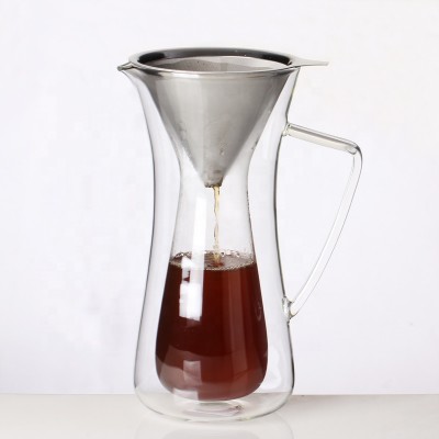 High quality double glass coffee pot with handle