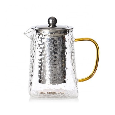 Square glass tea pot with stainless steel infuser and lid