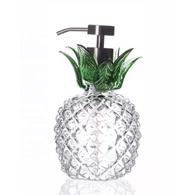 LFGB FDA 500ml pineapple-shaped wash hand liquid soap bottles glass foam soap pump dispenser bottles